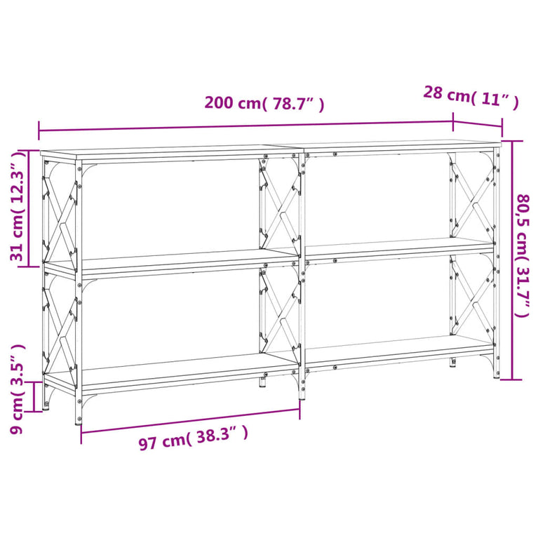 Wandtafel 200x28x80,5 cm bewerkt hout gerookt eikenkleurig MeubelReus