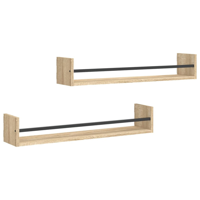 Wandschappen met stangen 2 st 80x16x14 cm Sonoma eikenkleurig MeubelReus