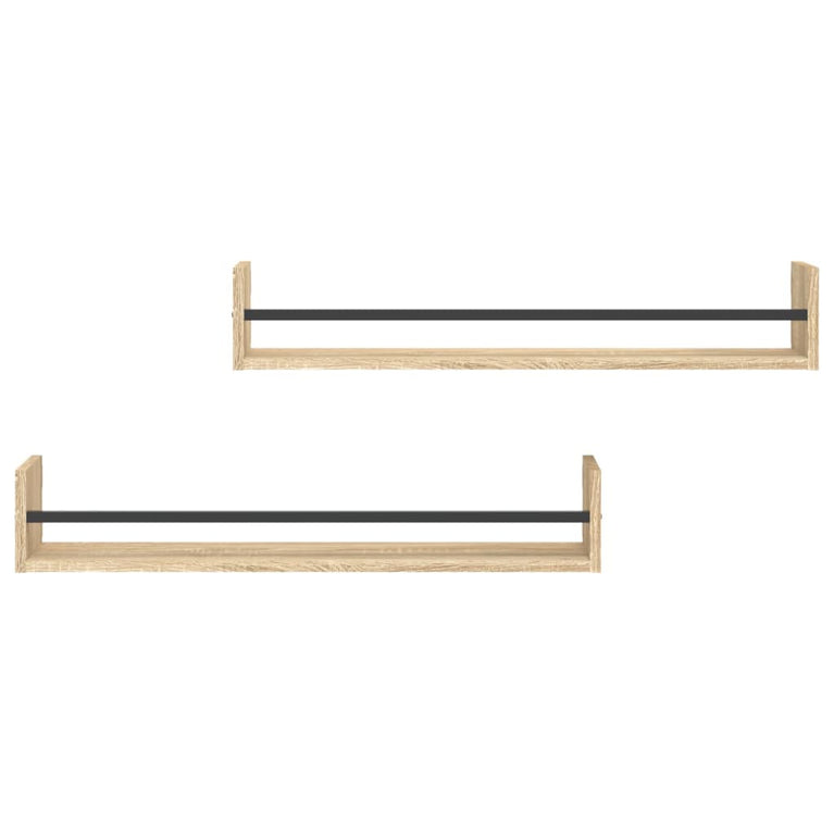 Wandschappen met stangen 2 st 80x16x14 cm Sonoma eikenkleurig MeubelReus
