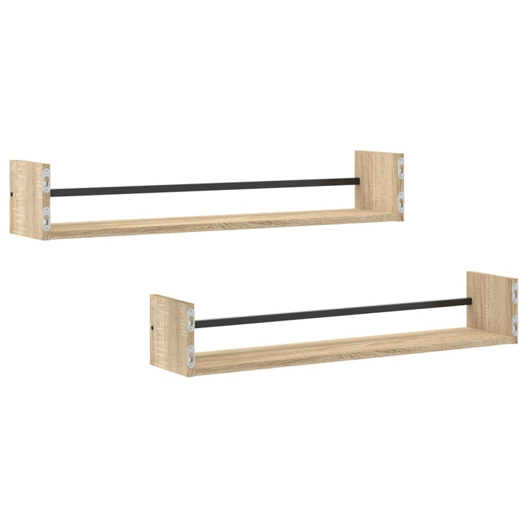 Wandschappen met stangen 2 st 80x16x14 cm Sonoma eikenkleurig MeubelReus