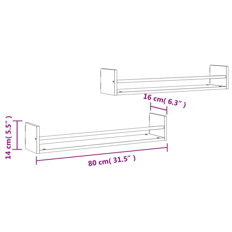 Wandschappen met stangen 2 st 80x16x14 cm Sonoma eikenkleurig MeubelReus