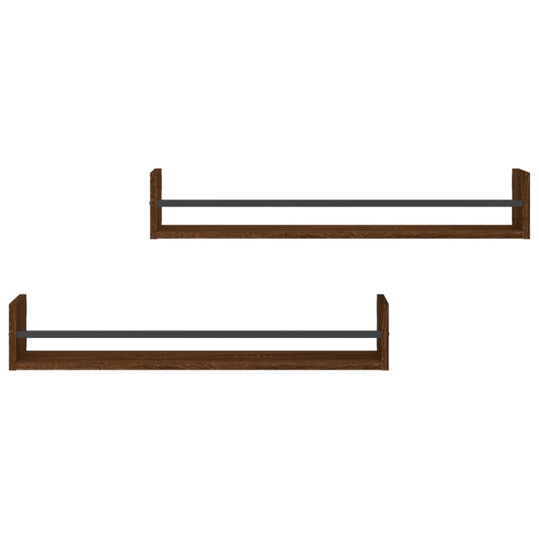 Wandschappen met stangen 2 st 80x16x14 cm bruin eikenkleur MeubelReus