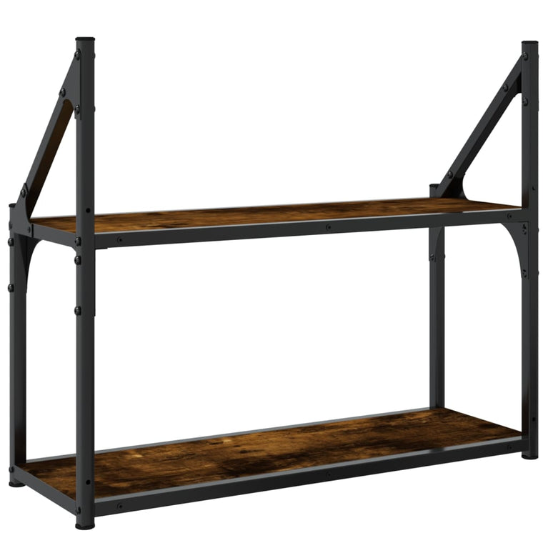 Wandrek 2-laags 60x21x51 cm bewerkt hout gerookt eikenkleurig MeubelReus