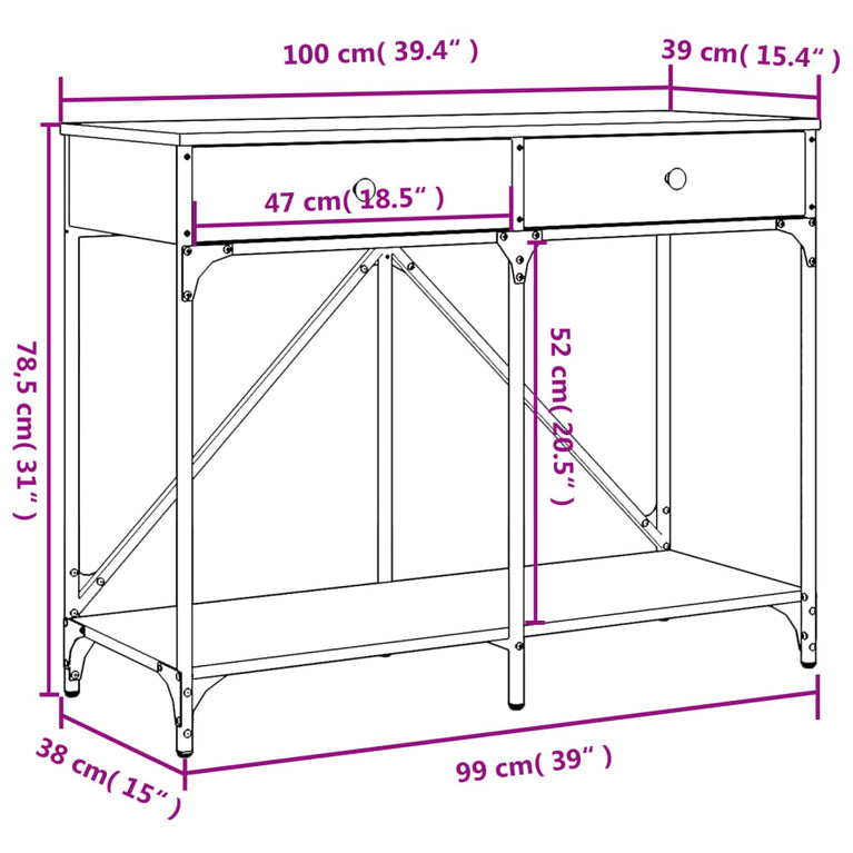 Wandtafel 100x39x78,5 cm bewerkt hout sonoma eikenkleurig MeubelReus