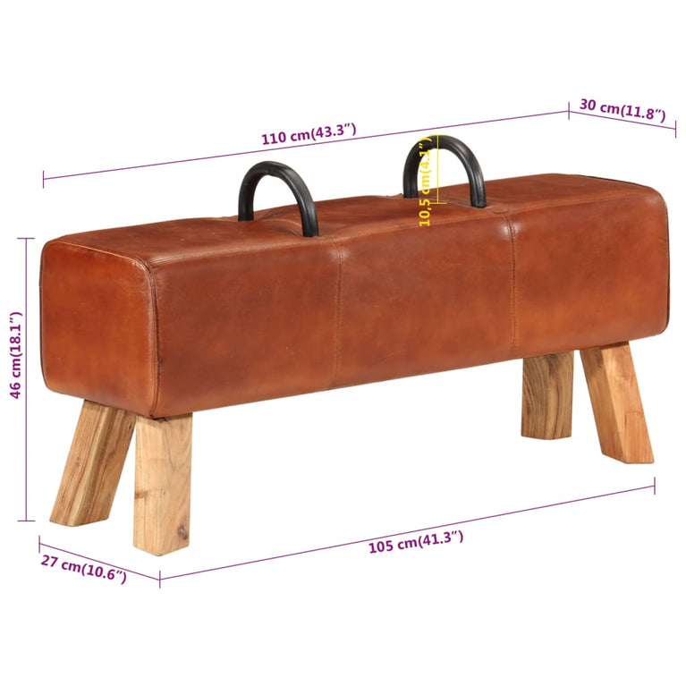 Gymbok 110 cm echt leer bruin