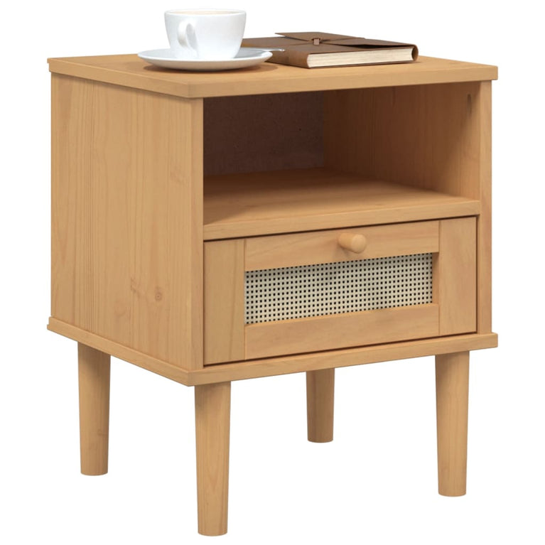 Nachtkastje SENJA rattan-look 40x35x48 cm grenenhout bruin MeubelReus