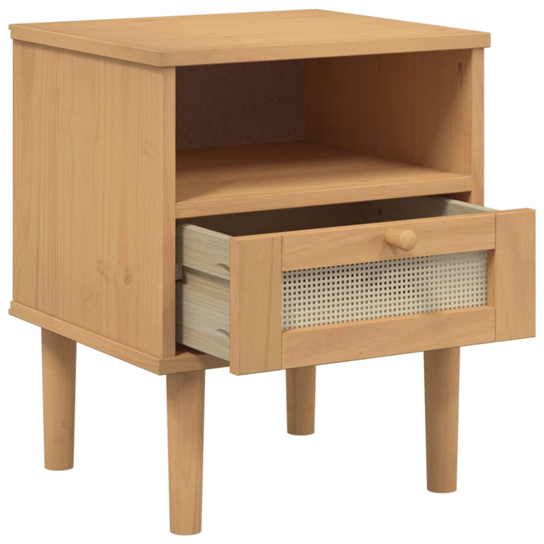 Nachtkastje SENJA rattan-look 40x35x48 cm grenenhout bruin MeubelReus