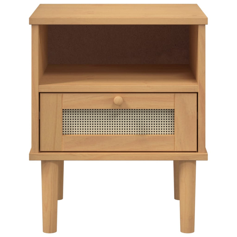 Nachtkastje SENJA rattan-look 40x35x48 cm grenenhout bruin MeubelReus