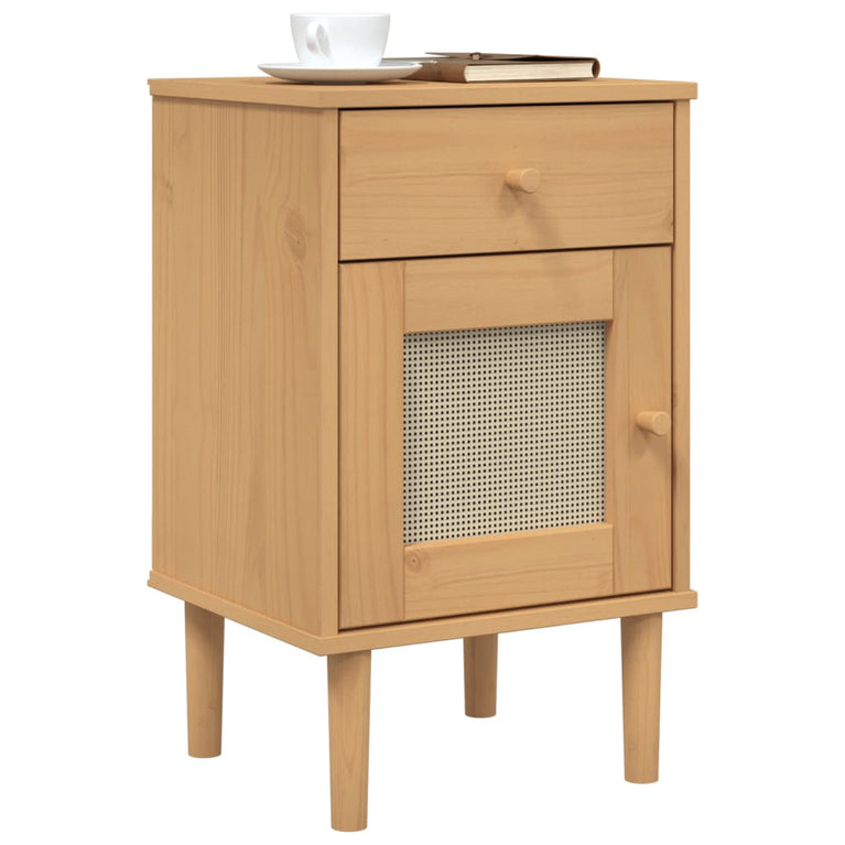 Nachtkastje SENJA rattan-look 40x35x65 cm grenenhout bruin MeubelReus