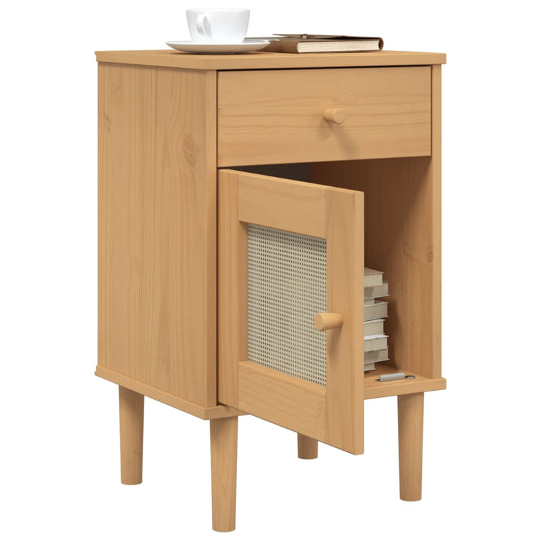 Nachtkastje SENJA rattan-look 40x35x65 cm grenenhout bruin MeubelReus
