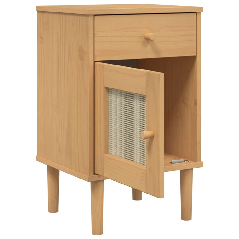 Nachtkastje SENJA rattan-look 40x35x65 cm grenenhout bruin MeubelReus