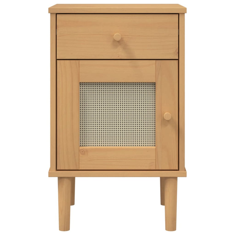 Nachtkastje SENJA rattan-look 40x35x65 cm grenenhout bruin MeubelReus