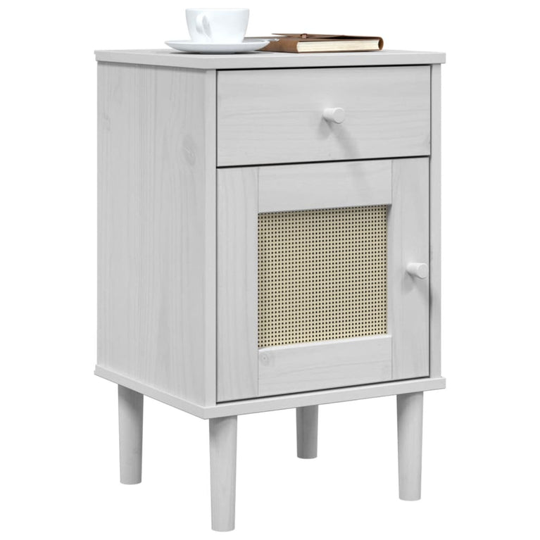 Nachtkastje SENJA rattan-look 40x35x65 cm grenenhout wit MeubelReus