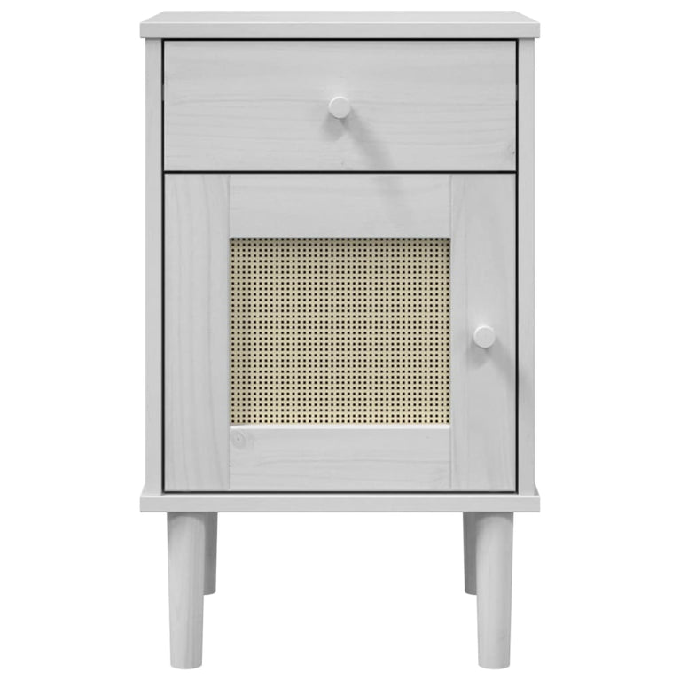 Nachtkastje SENJA rattan-look 40x35x65 cm grenenhout wit MeubelReus