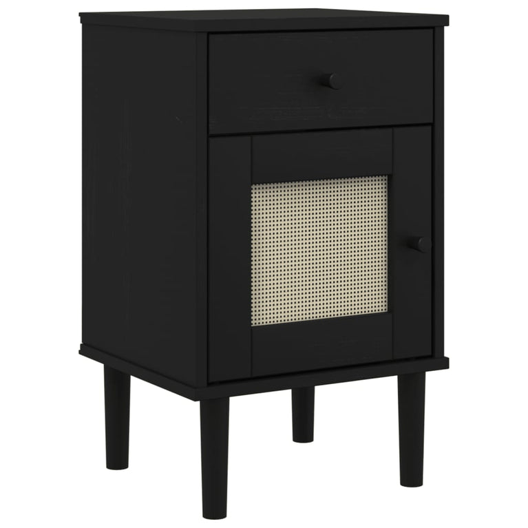 Nachtkastje SENJA rattan-look 40x35x65 cm grenenhout zwart MeubelReus