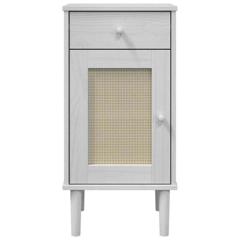 Nachtkastje SENJA rattan-look 40x35x80 cm grenenhout wit MeubelReus