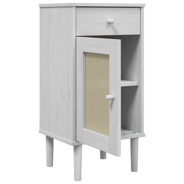 Nachtkastje SENJA rattan-look 40x35x80 cm grenenhout wit MeubelReus