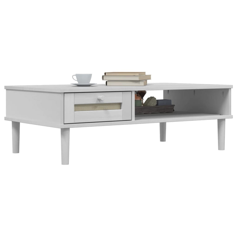 Salontafel SENJA 100x55x33 cm rattan-look massief hout wit MeubelReus
