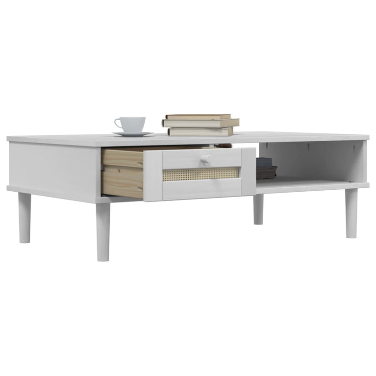 Salontafel SENJA 100x55x33 cm rattan-look massief hout wit MeubelReus
