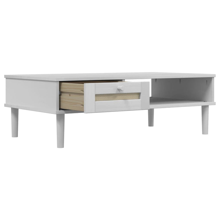 Salontafel SENJA 100x55x33 cm rattan-look massief hout wit MeubelReus