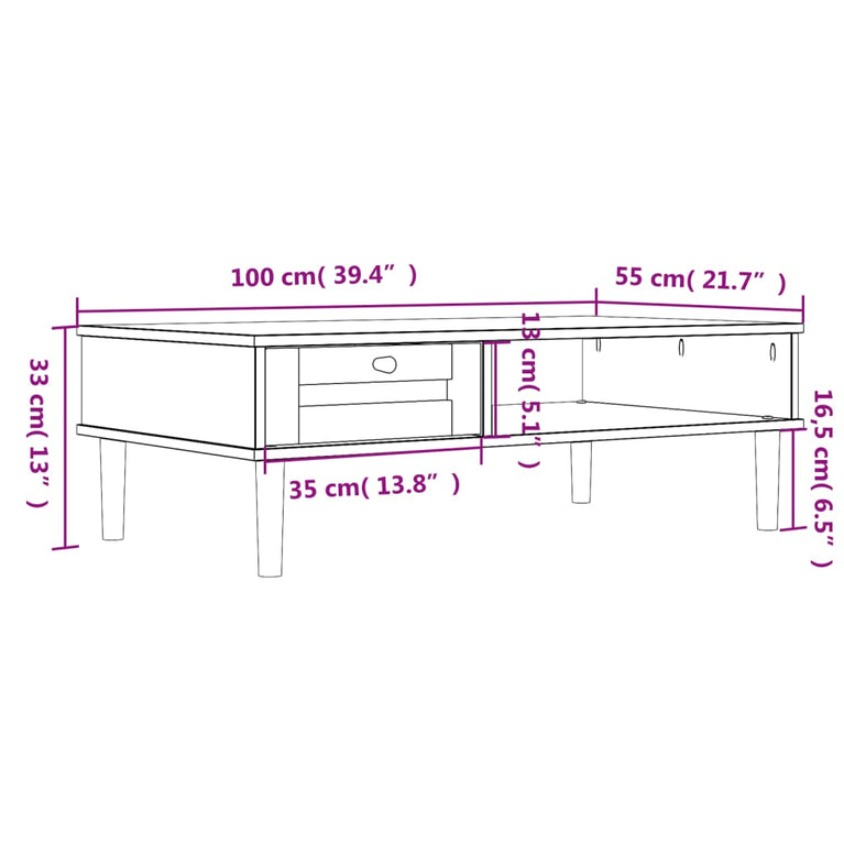 Salontafel SENJA 100x55x33 cm rattan-look massief hout wit MeubelReus