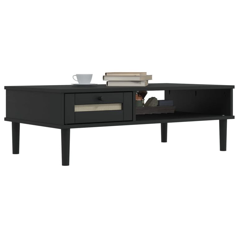 Salontafel SENJA 100x55x33 cm rattan-look massief hout zwart MeubelReus