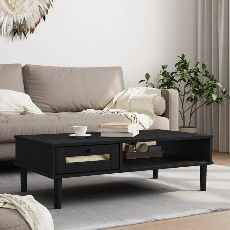 Salontafel SENJA 100x55x33 cm rattan-look massief hout zwart MeubelReus