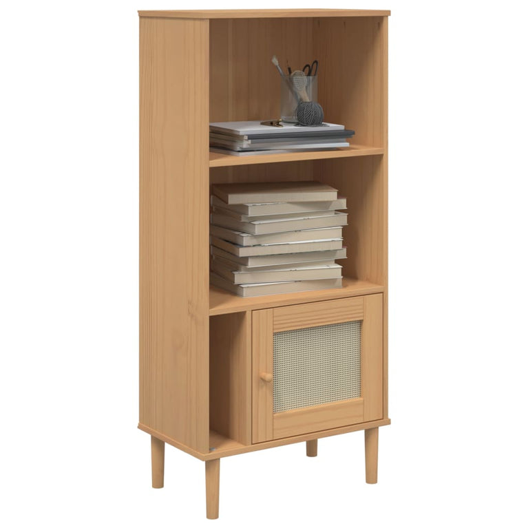 Boekenkast SENJA rattan-look 60x35x130 cm grenenhout bruin