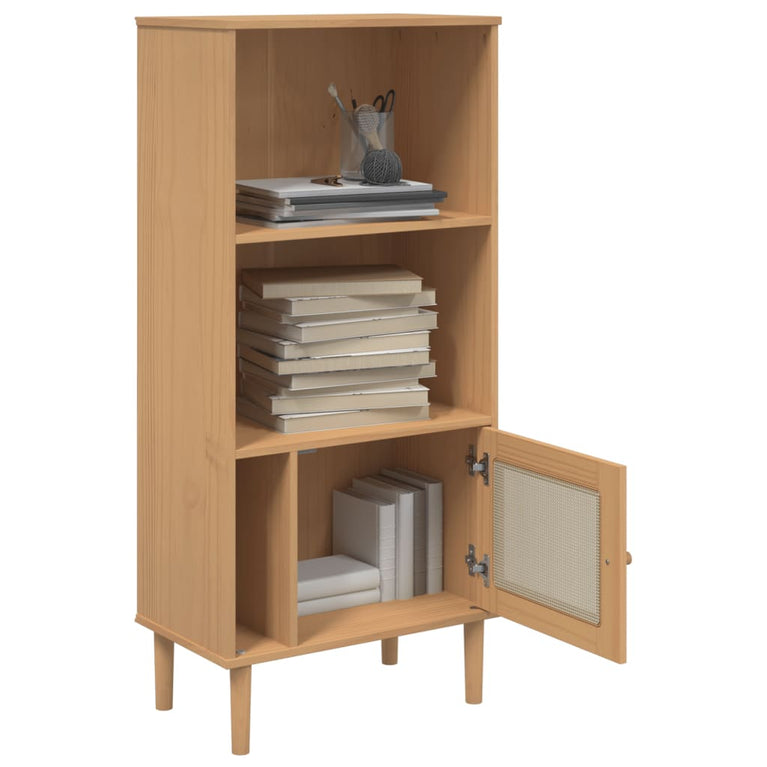 Boekenkast SENJA rattan-look 60x35x130 cm grenenhout bruin
