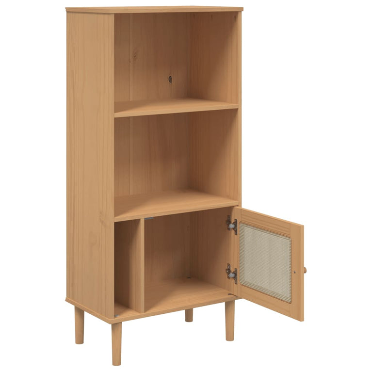 Boekenkast SENJA rattan-look 60x35x130 cm grenenhout bruin