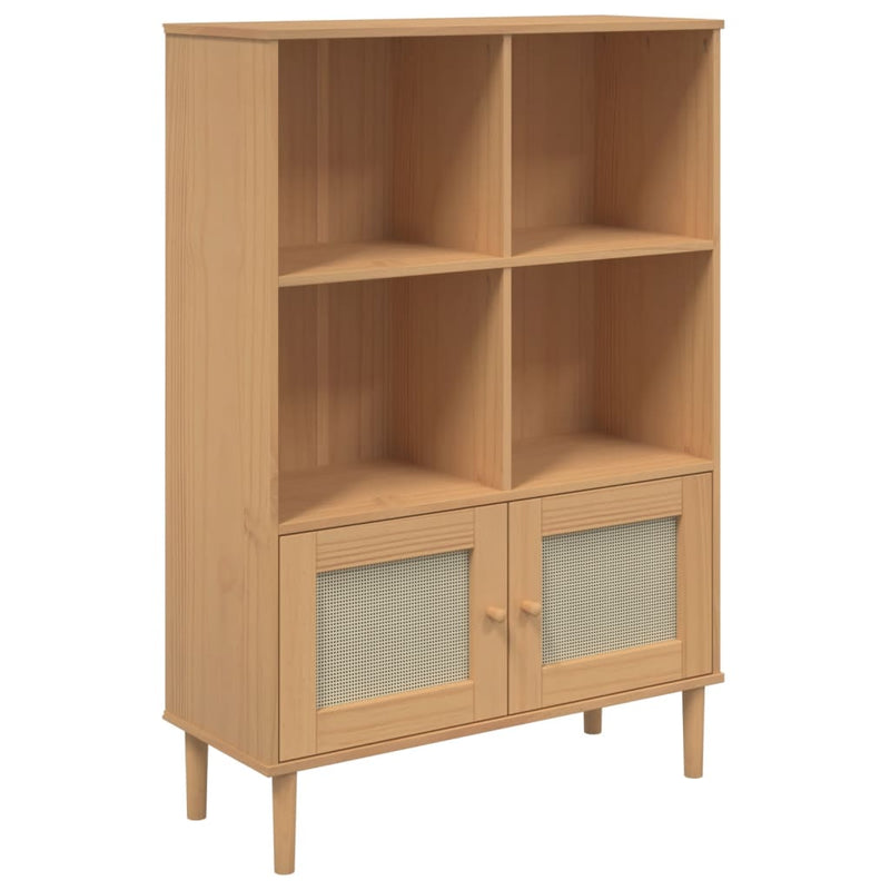 Boekenkast SENJA rattan-look 90x35x130 cm grenenhout bruin