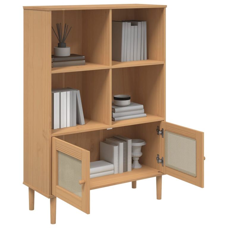 Boekenkast SENJA rattan-look 90x35x130 cm grenenhout bruin