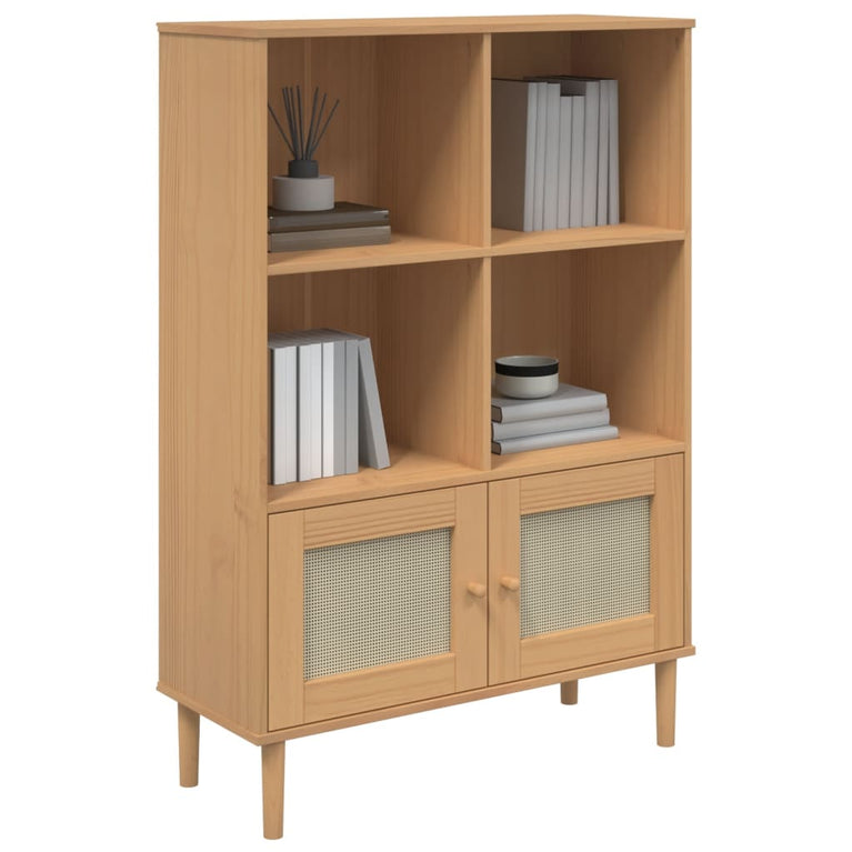Boekenkast SENJA rattan-look 90x35x130 cm grenenhout bruin