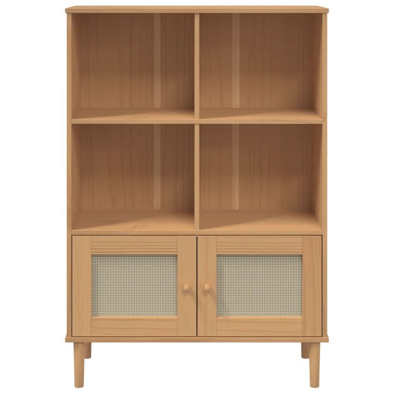 Boekenkast SENJA rattan-look 90x35x130 cm grenenhout bruin