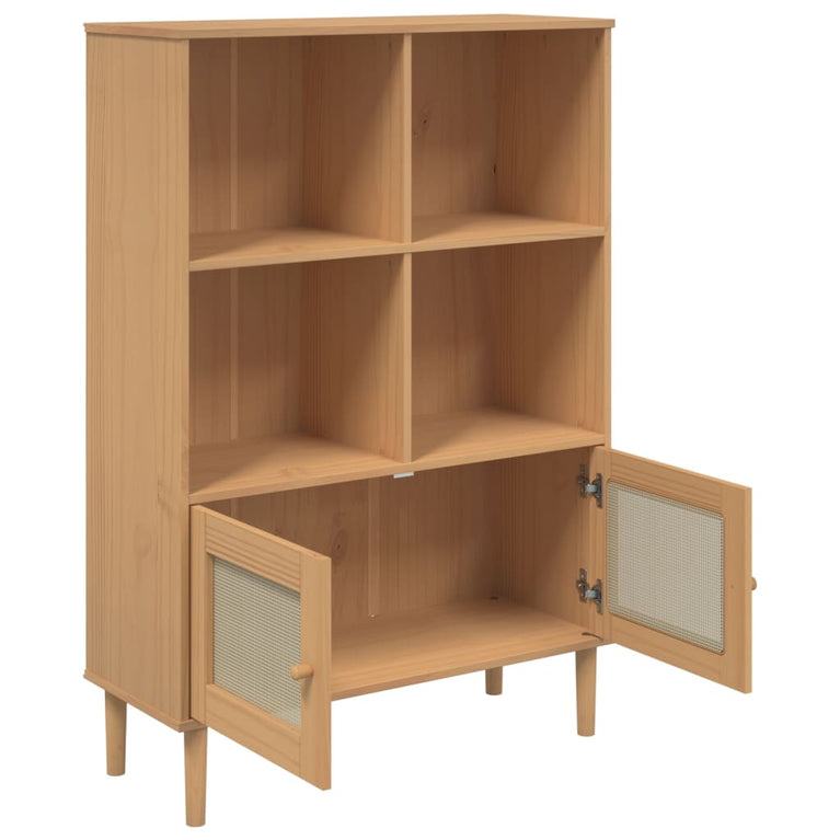 Boekenkast SENJA rattan-look 90x35x130 cm grenenhout bruin