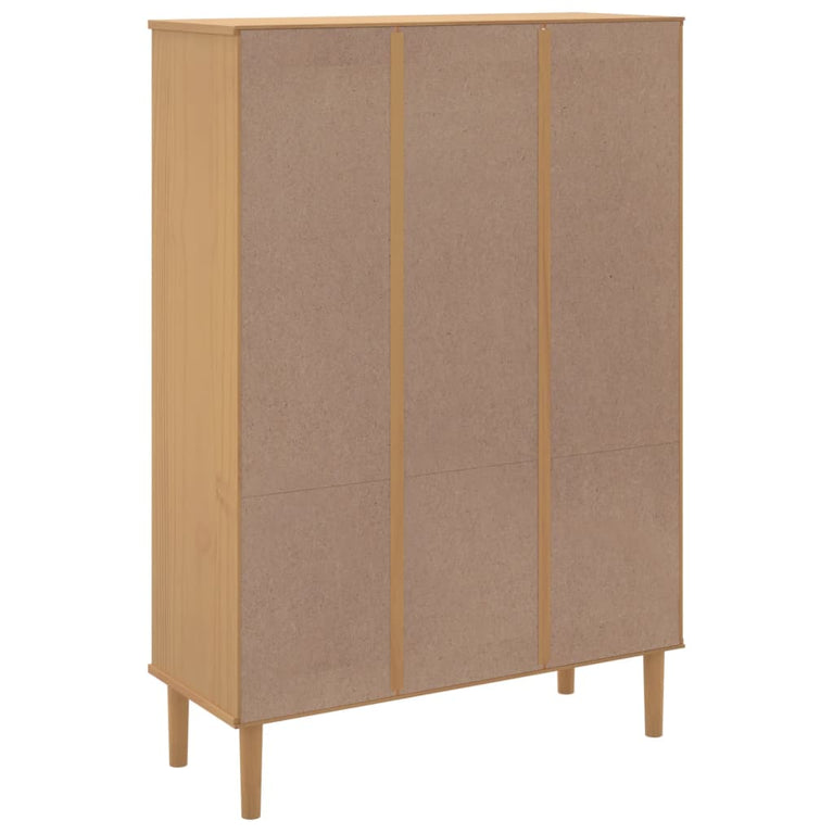 Boekenkast SENJA rattan-look 90x35x130 cm grenenhout bruin