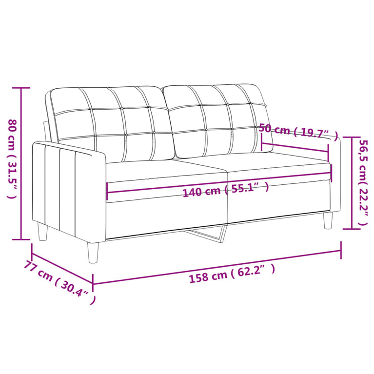 Tweezitsbank 140 cm stof lichtgrijs