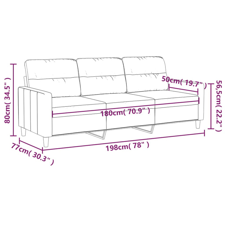 Driezitsbank 180 cm stof taupe MeubelReus