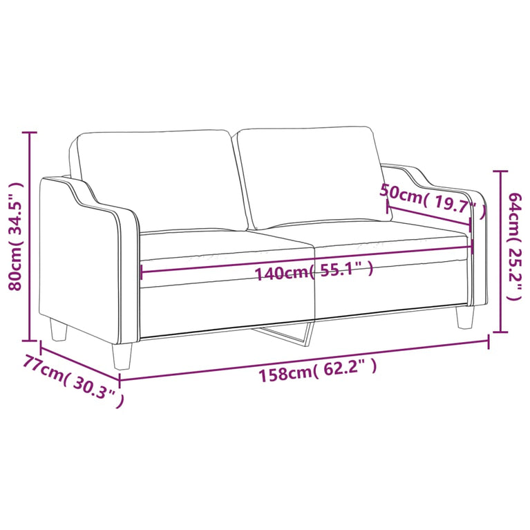 Tweezitsbank 140 cm stof lichtgrijs