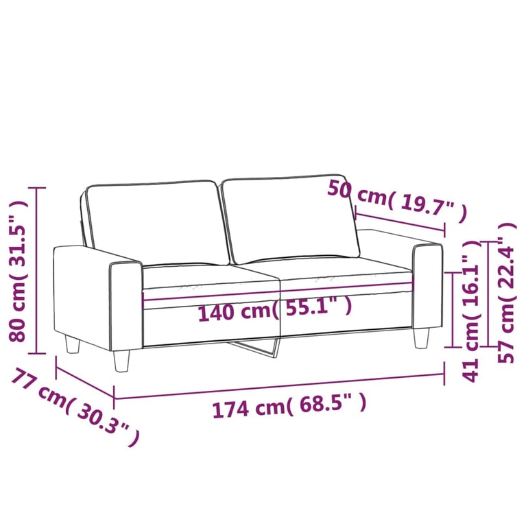 Tweezitsbank 140 cm stof lichtgeel