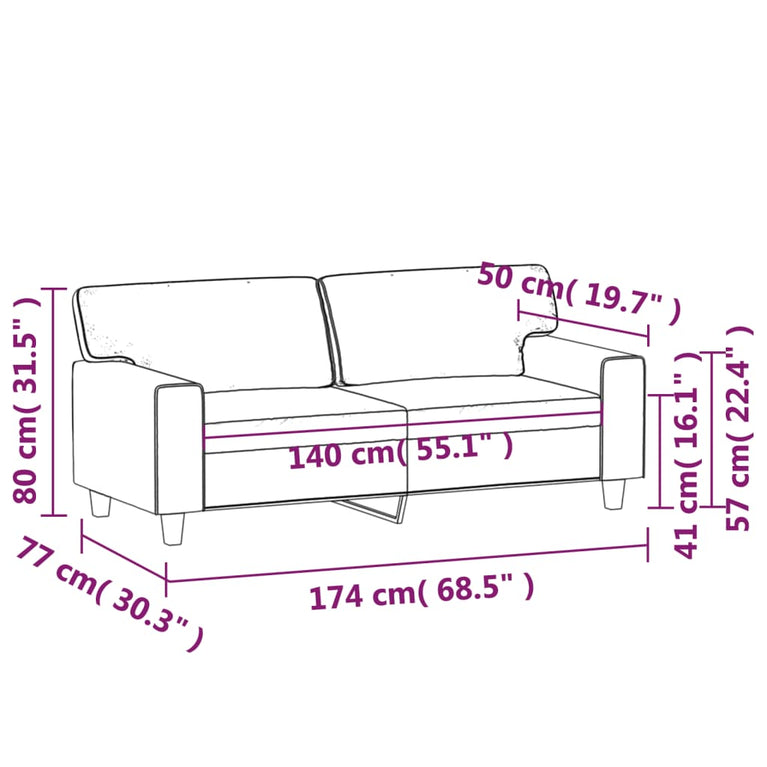 Tweezitsbank 140 cm kunstleer grijs