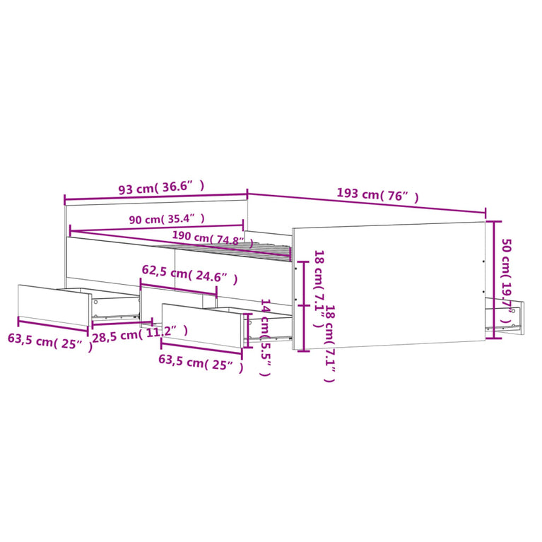 Bedframe met hoofd- en voeteneinde wit 90x190 cm