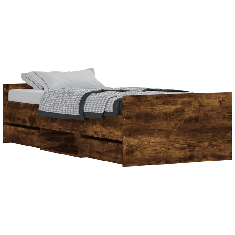Bedframe met hoofd- en voeteneinde gerookt eikenkleur 90x190 cm