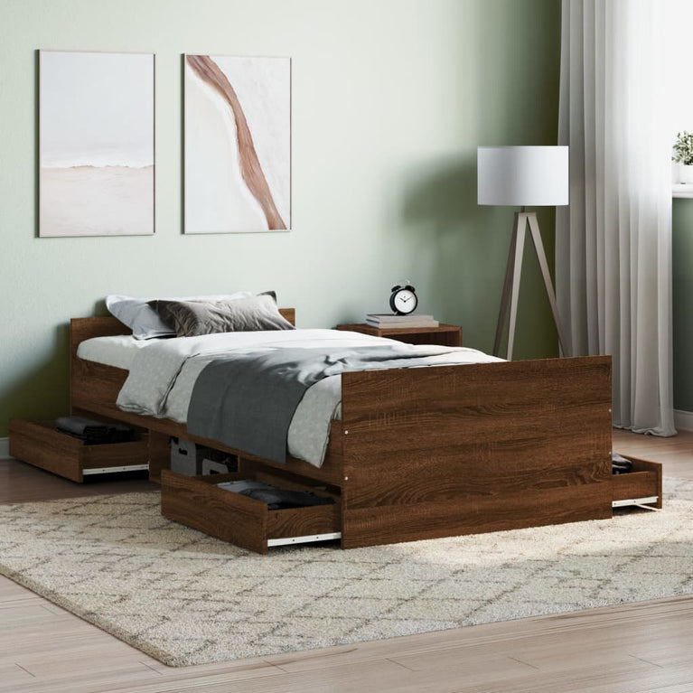 Bedframe met hoofd- en voeteneinde bruineikenkleurig 90x190 cm