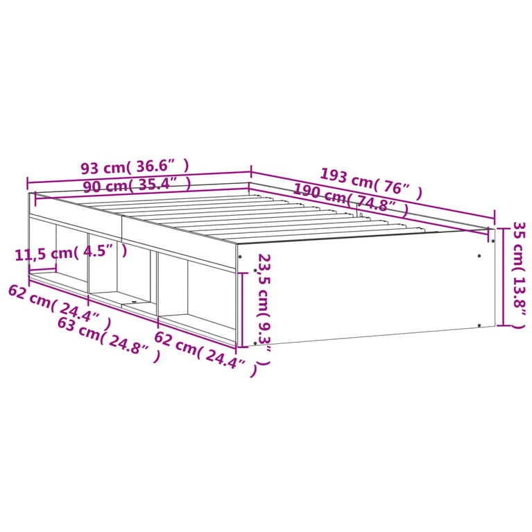 Bedframe bruineikenkleurig 90x190 cm