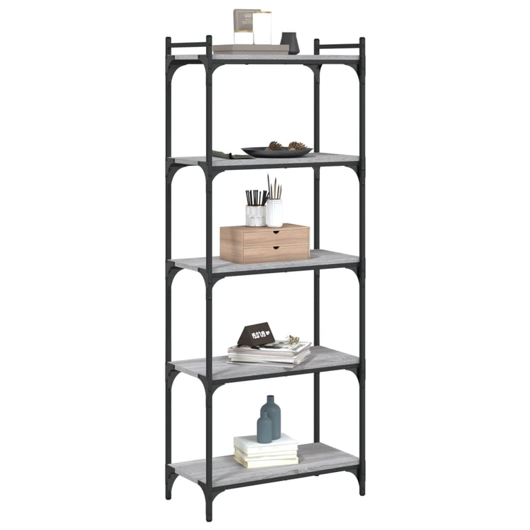 Boekenkast 5-laags 60x30x154 cm bewerkt hout grijs sonoma