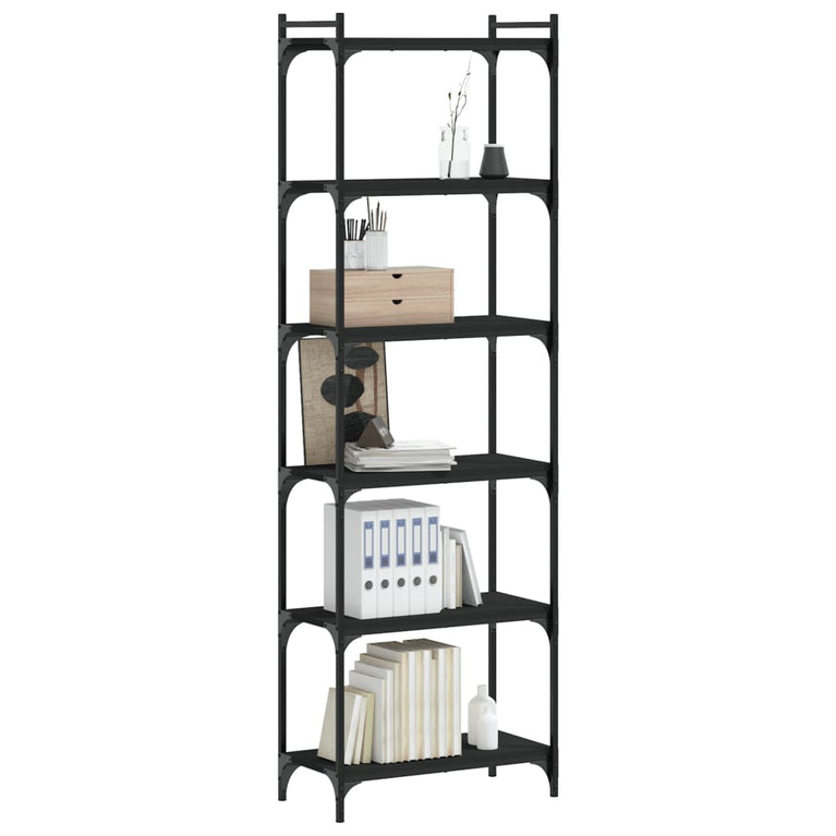 Boekenkast 6-laags 60x30x188 cm bewerkt hout zwart