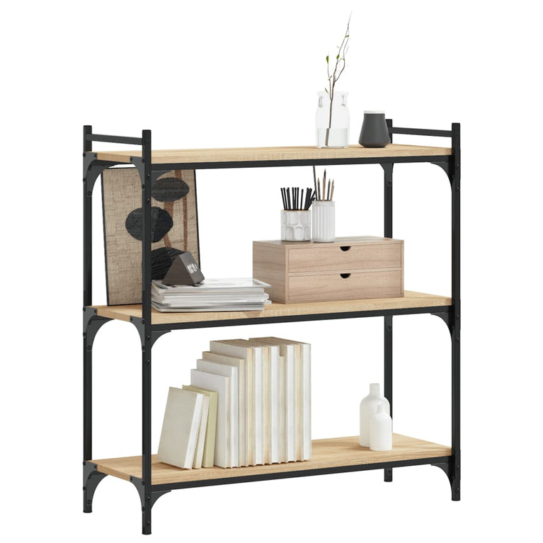 Boekenkast 3-laags 80x30x86 cm bewerkt hout sonoma eikenkleurig