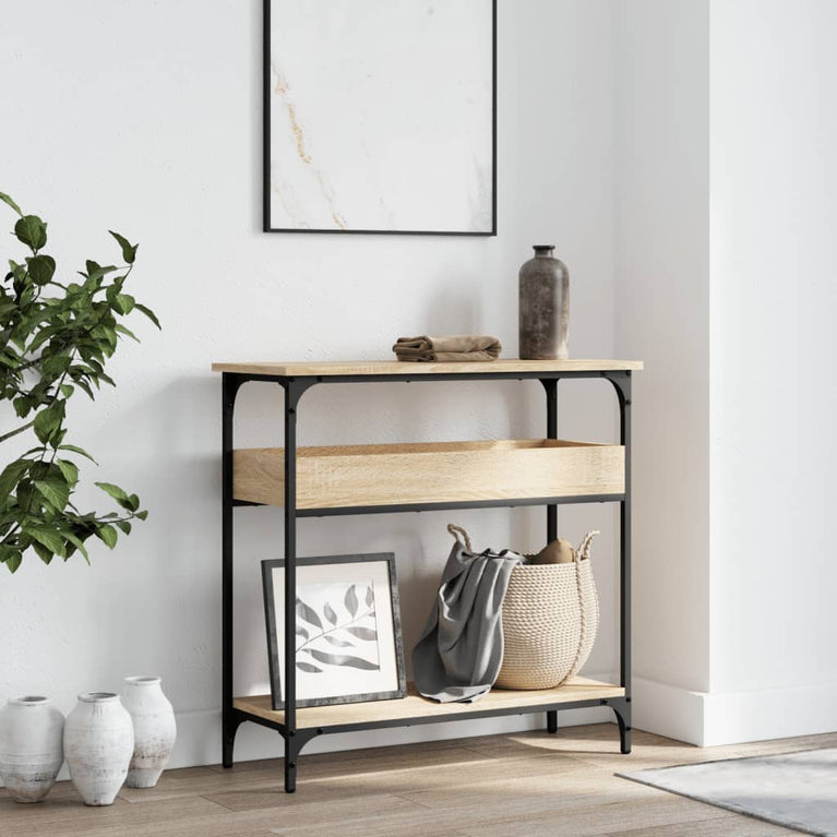 Wandtafel met schap 75x29x75 cm bewerkt hout sonoma eikenkleur