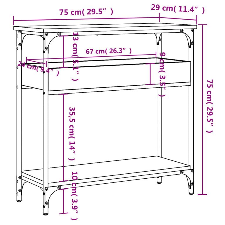 Wandtafel met schap 75x29x75 cm bewerkt hout bruineikenkleurig
